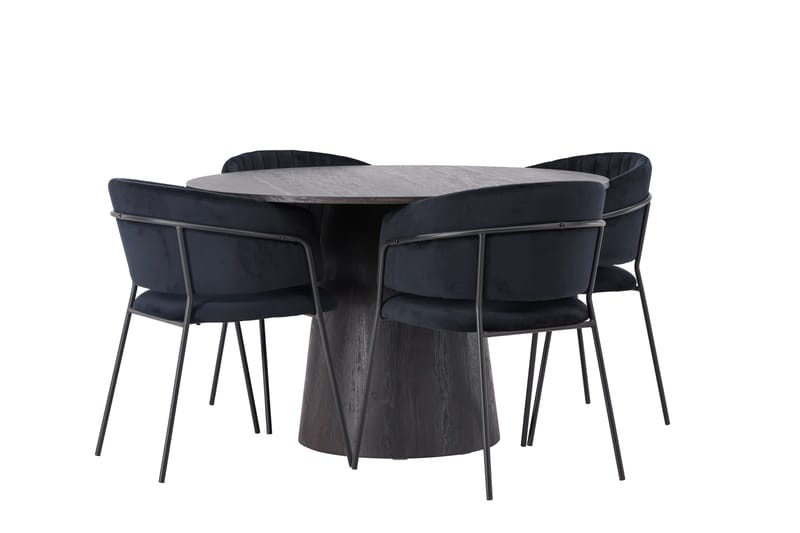 Lanzo Matgrupp 120 cm Rund med 4 Selma Stolar - Svart - Products - Möbler - Bord & matgrupp - Matgrupp