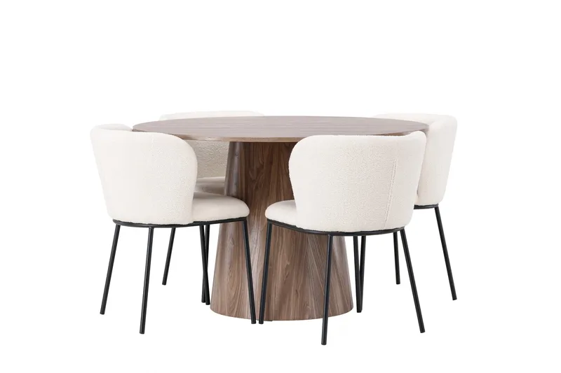 Lanzo Rund Matgrupp i Trä 120 cm med 4 Edina Stolar - Natur / Beige / Vit - Products - Möbler - Bord & matgrupp - Matgrupp