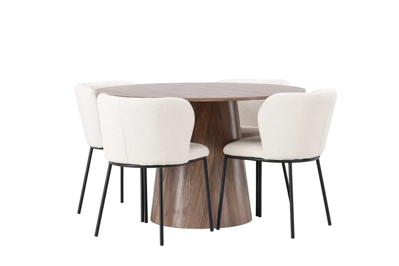 Lanzo Rund Matgrupp i Trä 120 cm med 4 Edina Stolar - Natur / Beige / Vit - Products - Möbler - Bord & matgrupp - Matgrupp