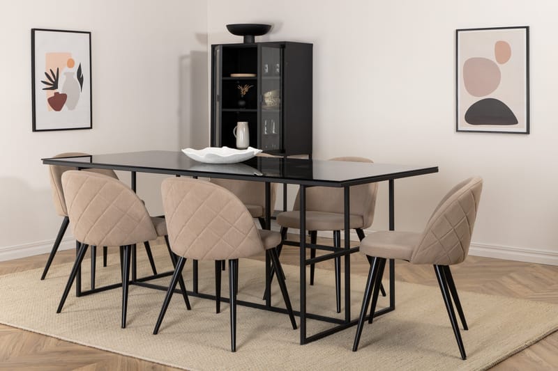 Leif Matgrupp 200 cm Rektangulär med 6 Velvet stolar - Beige - Products - Möbler - Bord & matgrupp - Matgrupp