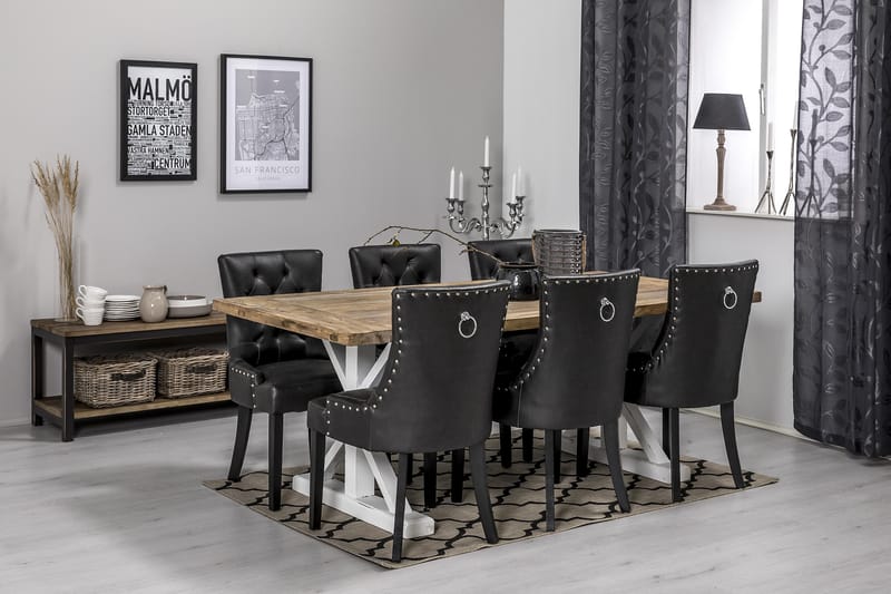 Lyon Förlängningsbar Matgrupp 200 cm med 6 Tuva Fåtölj - Natur/Vit/Svart - Products - Möbler - Bord & matgrupp - Matgrupp