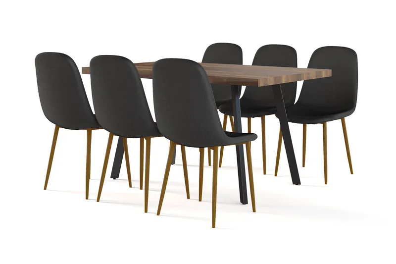 Marcelen Matbord Förlängningsbart med illäggsskiva +  6 st Nibe stol svart med ek ben, Brun/Svart