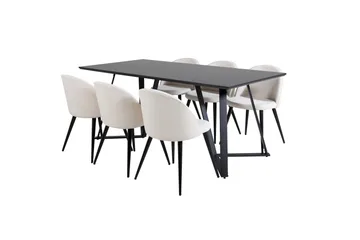 Marina Matgrupp 180 cm Rektangulär med 6 Velvet stolar - Beige - Products - Möbler - Bord & matgrupp - Matgrupp
