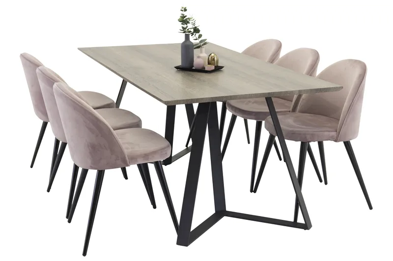 Marina Matgrupp 180 cm Rektangulär med 6 Velvet stolar, Svart