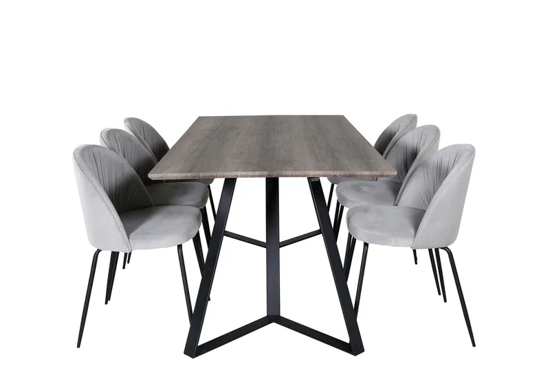 Marina Matgrupp 180 cm Rektangulär med 6 Wrinkles stolar, Svart