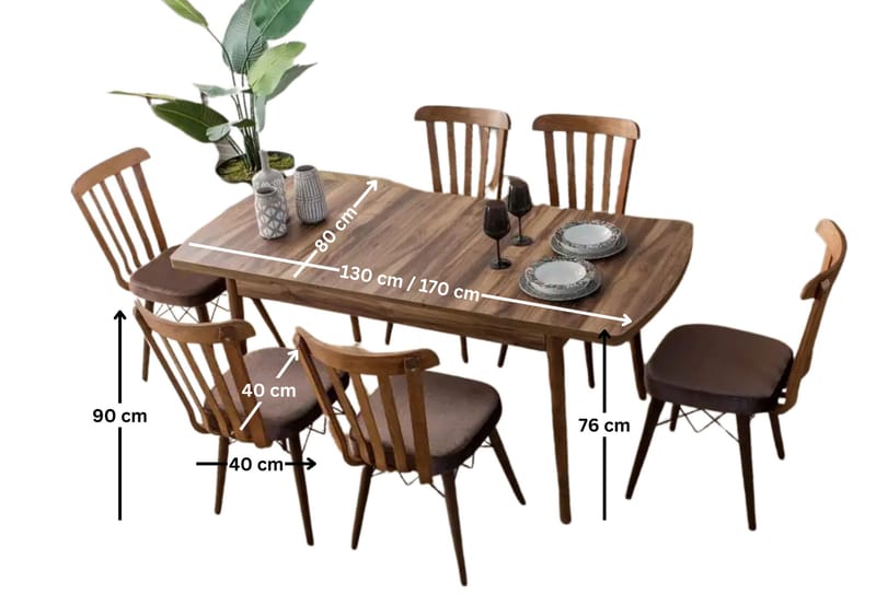 Alvryn Matgrupp Förlängningsbar 130-170 cm med 6 Stolar - Products - Möbler - Bord & matgrupp - Matgrupp