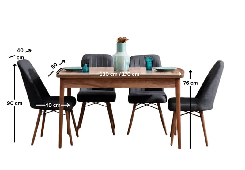 Teral Matgrupp Förlängningsbar 130-170 cm med 4 Stolar - Products - Möbler - Bord & matgrupp - Matgrupp