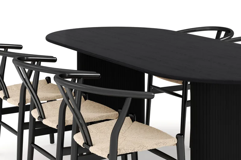 Noira Matgrupp 220 cm Massiv Ek med 6 Dastoori Matstolar - Svart - Products - Möbler - Bord & matgrupp - Matgrupp