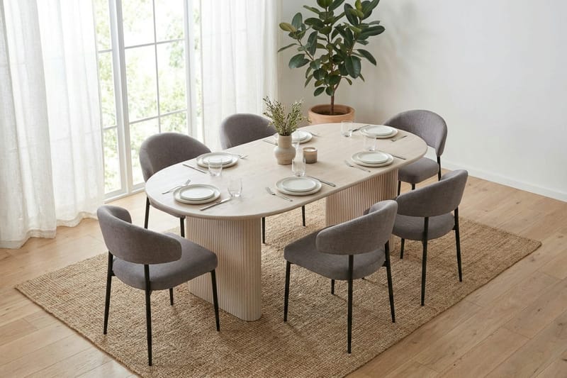 Noira Matgrupp rektangulärt 220 cm Vitlaserad med 6 Sawako Matstolar - Vitlaserad - Products - Möbler - Bord & matgrupp - Matgrupp