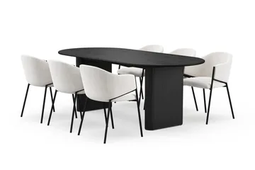 Noira Ovalt Matbord 220 cm med 6 Filip Matstolar - Svart / Vit Bouclé - Products - Möbler - Bord & matgrupp - Matgrupp