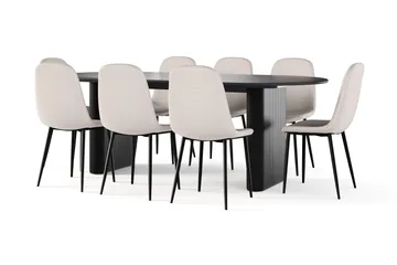Noira Ovalt Matbord 220 cm Svart +  8 st Nibe stol beige med svarta ben - Svart/Beige - Products - Möbler - Bord & matgrupp - Matgrupp