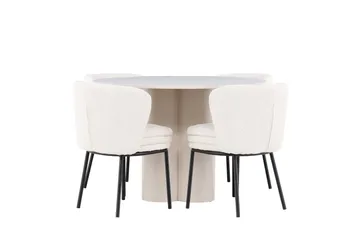Olivia Matgrupp 110 cm Rund med 4 Agnes stolar - Beige/Vit - Products - Möbler - Bord & matgrupp - Matgrupp