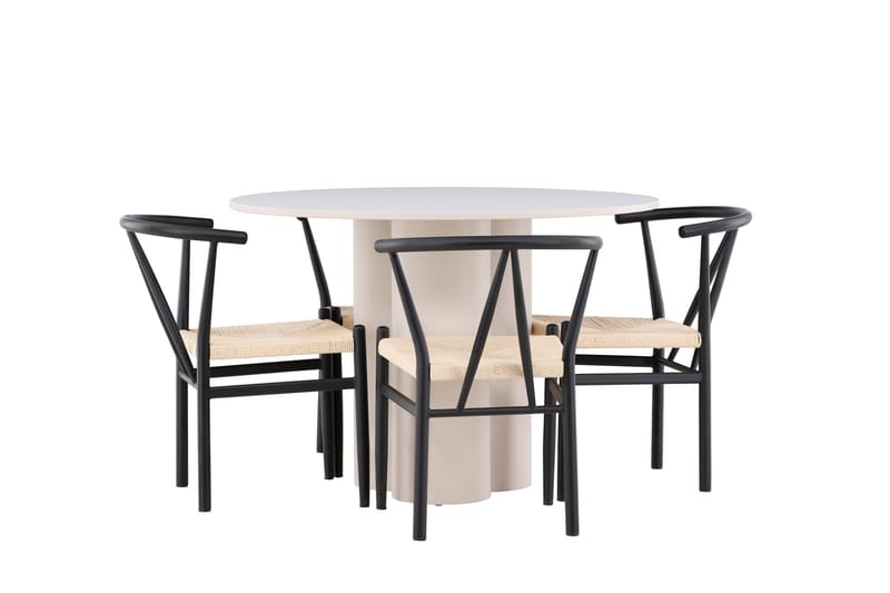 Olivia Matgrupp 110 cm Rund med 4 Alfons stolar - Beige/Svart - Products - Möbler - Bord & matgrupp - Matgrupp
