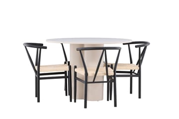 Olivia Matgrupp 110 cm Rund med 4 Alfons stolar - Beige/Svart - Products - Möbler - Bord & matgrupp - Matgrupp