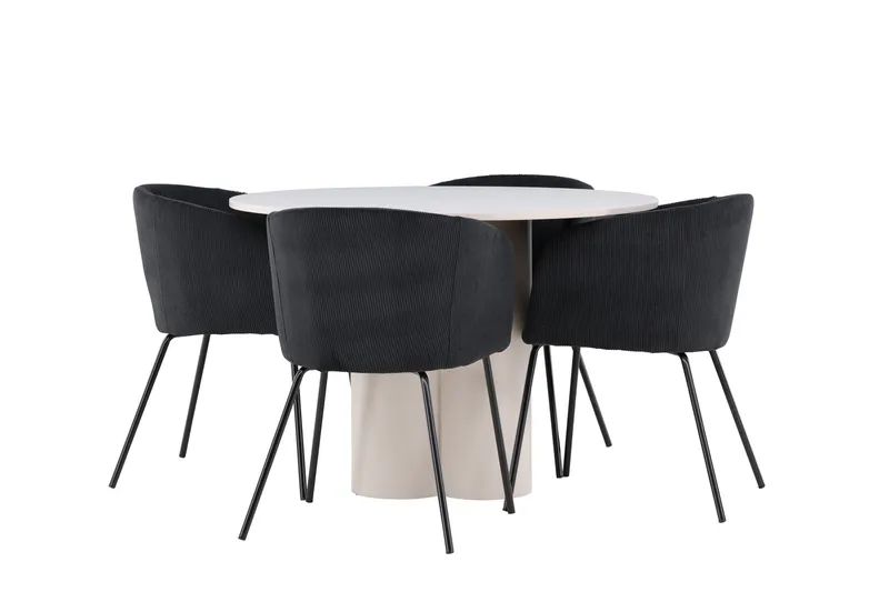 Olivia Matgrupp 110 cm Rund med 4 Berit stolar, Beige/Svart