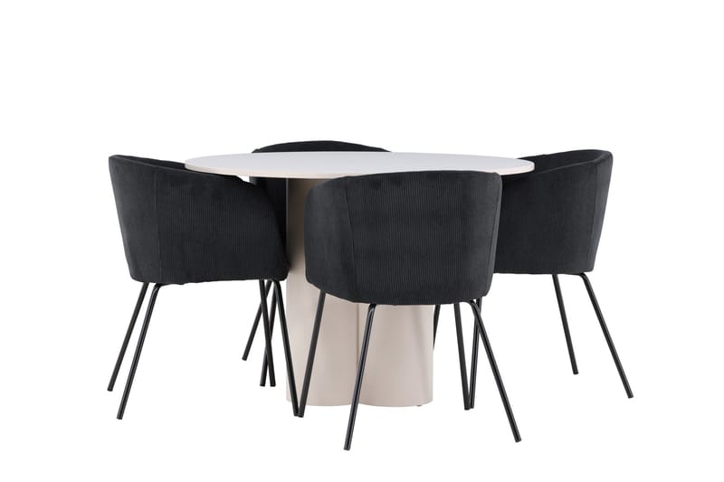 Olivia Matgrupp 110 cm Rund med 4 Berit stolar - Beige/Svart - Products - Möbler - Bord & matgrupp - Matgrupp