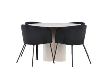 Olivia Matgrupp 110 cm Rund med 4 Berit stolar - Beige/Svart - Products - Möbler - Bord & matgrupp - Matgrupp