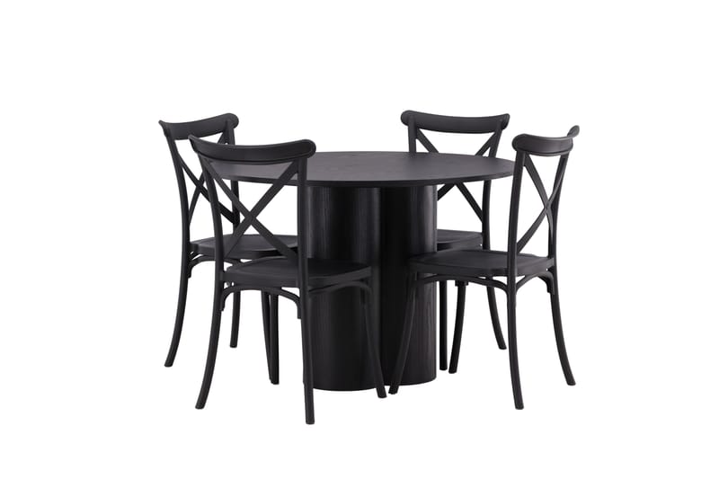 Olivia Matgrupp 110 cm Rund med 4 Crosett Stolar - Svart - Products - Möbler - Bord & matgrupp - Matgrupp