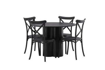 Olivia Matgrupp 110 cm Rund med 4 Crosett Stolar - Svart - Products - Möbler - Bord & matgrupp - Matgrupp