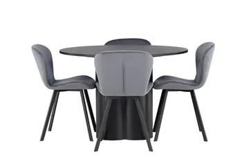 Olivia Matgrupp 110 cm Rund med 4 Lilja Stolar, Svart