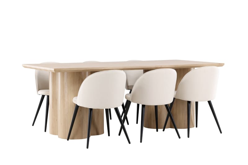 Olivia Matgrupp 210 cm Rektangulär med 6 Velvet stolar - Whitewash/Beige - Products - Möbler - Bord & matgrupp - Matgrupp