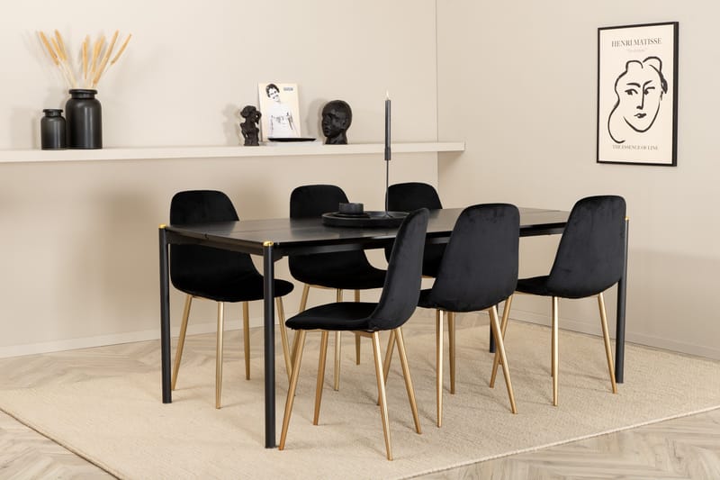 Pelle Matgrupp 190 cm Rektangulär med 6 Polar stolar - Svart/Guld - Products - Möbler - Bord & matgrupp - Matgrupp
