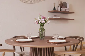 Peyra Matgrupp 120 cm Rund med 4 Dastoori Matstolar - Valnöt / Brun / Beige - Products - Möbler - Bord & matgrupp - Matgrupp