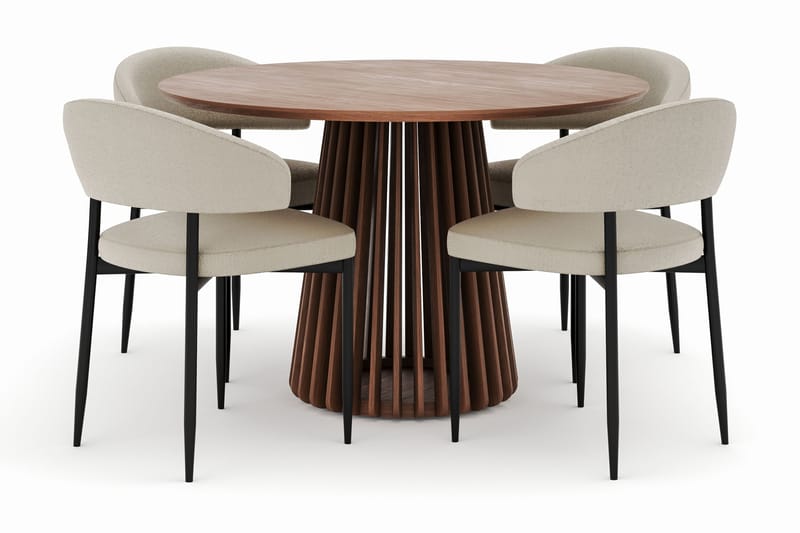 Peyra Runt Matbord 120 cm med 4 Sawako Stolar, Valnöt