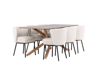 Piazza Matgrupp 180 cm Rektangulär med 6 Agnes stolar - Mocca/Vit - Products - Möbler - Bord & matgrupp - Matgrupp