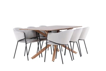 Piazza Matgrupp 180 cm Rektangulär med 6 Evelina stolar - Mocca/Grå - Products - Möbler - Bord & matgrupp - Matgrupp