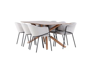 Piazza Matgrupp 180 cm Rektangulär med 6 Evelina stolar - Mocca/Grå - Products - Möbler - Bord & matgrupp - Matgrupp