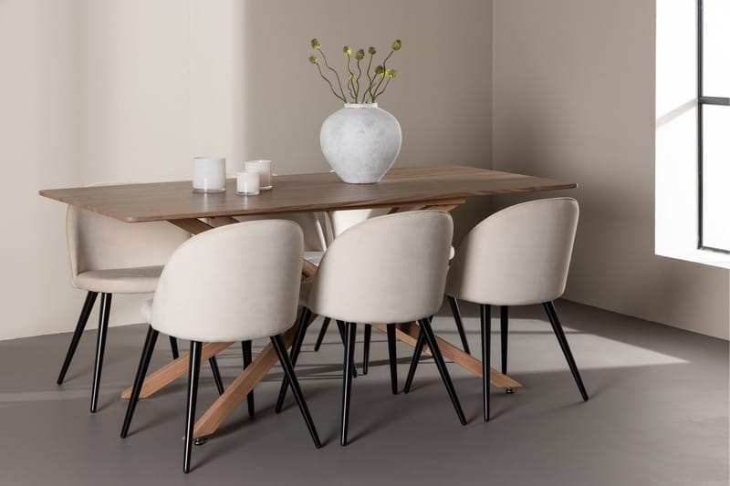 Piazza Matgrupp 180 cm Rektangulär med 6 Velvet stolar - Mocca/Beige - Products - Möbler - Bord & matgrupp - Matgrupp