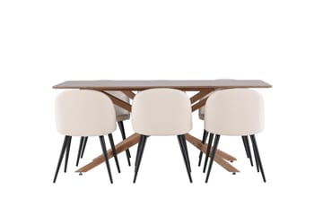 Piazza Matgrupp 180 cm Rektangulär med 6 Velvet stolar - Mocca/Beige - Products - Möbler - Bord & matgrupp - Matgrupp