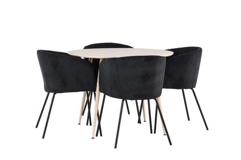 Plaza Matgrupp 100 cm Rund med 4 Berit stolar - Whitewash/Svart - Products - Möbler - Bord & matgrupp - Matgrupp