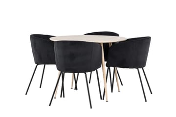 Plaza Matgrupp 100 cm Rund med 4 Berit stolar - Whitewash/Svart - Products - Möbler - Bord & matgrupp - Matgrupp