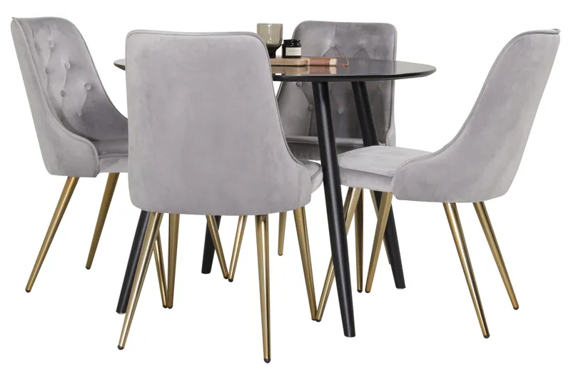 Plaza Matgrupp 100 cm Rund med 4 Velvet Deluxe stolar, Guld