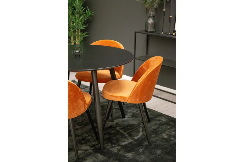 Plaza Matgrupp 100 cm Rund med 4 Velvet stolar - Svart - Products - Möbler - Bord & matgrupp - Matgrupp