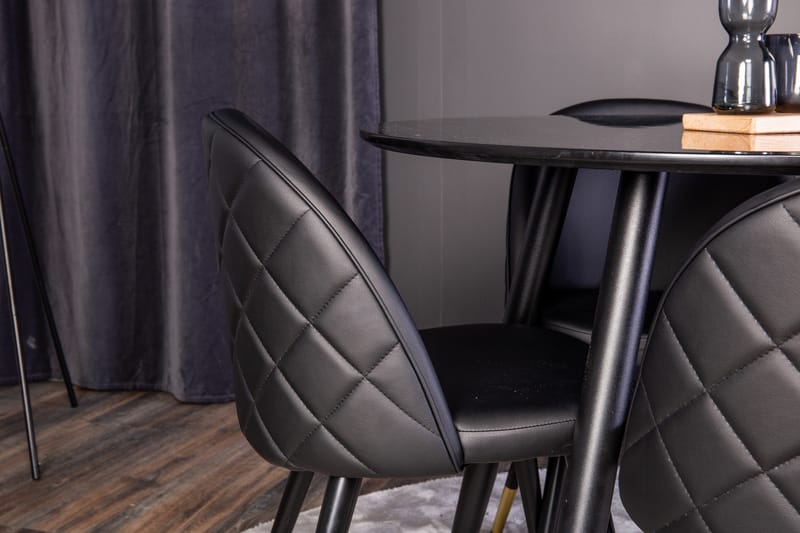 Plaza Matgrupp 100 cm Rund med 4 Velvet stolar - Svart/Guld - Products - Möbler - Bord & matgrupp - Matgrupp
