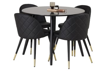 Plaza Matgrupp 100 cm Rund med 4 Velvet stolar - Svart/Guld - Products - Möbler - Bord & matgrupp - Matgrupp