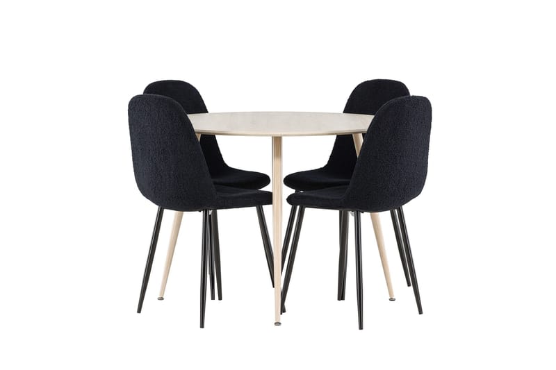 Plaza Matgrupp 100 cm Rund med 4 Polar stolar - Whitewash/Svart - Products - Möbler - Bord & matgrupp - Matgrupp