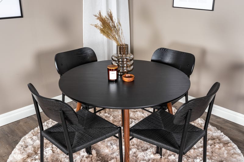 Plaza Matgrupp 100 cm Rund med 4 Polly stolar - Svart - Products - Möbler - Bord & matgrupp - Matgrupp