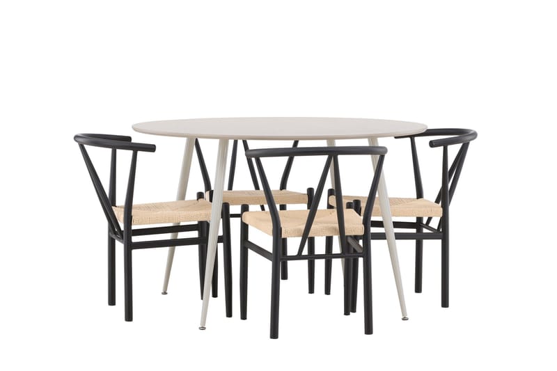 Plaza Matgrupp 120 cm Rund med 4 Alfons stolar - Beige/Svart - Products - Möbler - Bord & matgrupp - Matgrupp