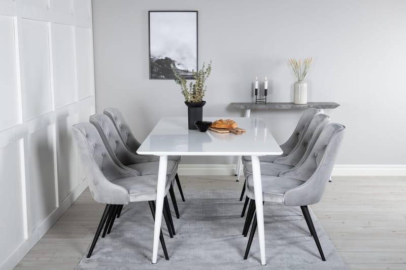 Polar Matgrupp 180 cm Rektangulär med 6 Velvet Deluxe stolar - Svart - Products - Möbler - Bord & matgrupp - Matgrupp