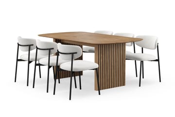 Richeto Matbord 180 cm med 6 Lucy Matstolar - Naturlig finish / Vit Bouclé / Metallben Svart - Products - Möbler - Bord & matgrupp - Matgrupp