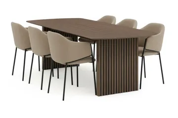 Richeto Matbord 240 cm med 6 Filip Matstolar - Rökt ek / Taupe Bouclé - Products - Möbler - Bord & matgrupp - Matgrupp