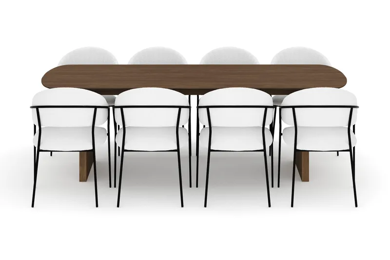 Richeto Matbord 240 cm med 8 Karol Matstolar - Rökt ek / Vit Bouclé - Products - Möbler - Bord & matgrupp - Matgrupp