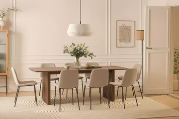 Richeto Matbord 240 cm med 8 Katy Matstolar - Rökt ek / Greige Bouclé - Products - Möbler - Bord & matgrupp - Matgrupp