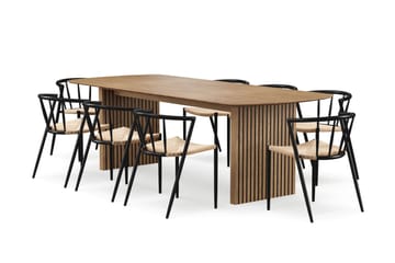 Richeto Matbord 240 cm med 8 Winston Matstolar - Naturlig finish / Beige / Metallben Svart - Products - Möbler - Bord & matgrupp - Matgrupp