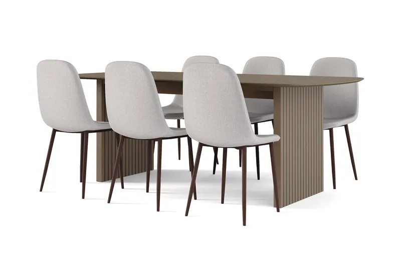 Richeto Matbord Rökt Ek 210 cm valnöt +  6 st Nibe stol grå med valnöt ben, Brun/Grå