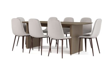Richeto Matbord Rökt Ek 210 cm valnöt +  8 st Nibe stol grå med valnöt ben - Brun/Grå - Products - Möbler - Bord & matgrupp - Matgrupp